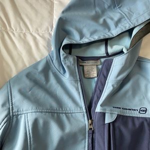 Baby blue, hard shell, rain coat